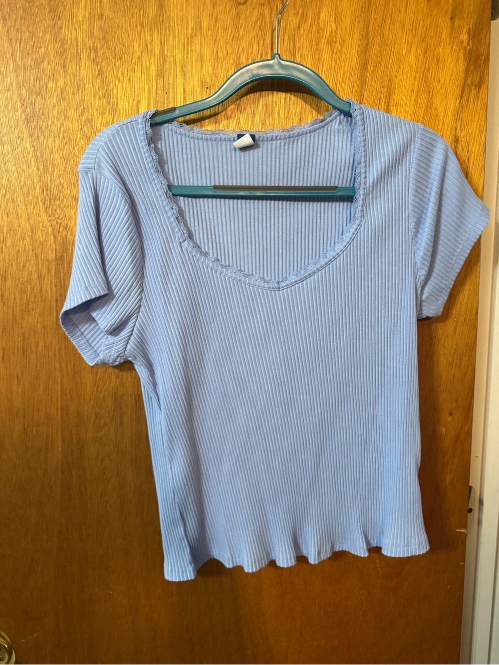 Old Navy Light Blue Ribbed Scoop Neck Short Sleeve Top